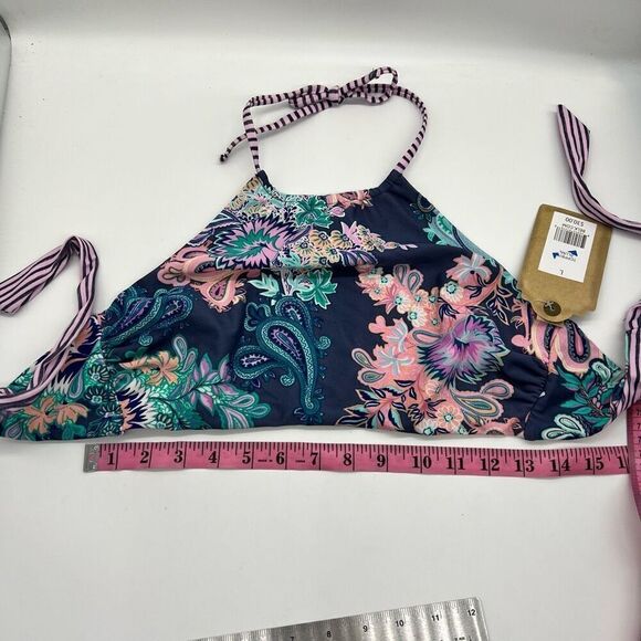 True Craft High Neck Reversible Bikini Top Size Large Paisley Floral and Striped - Picture 8 of 12